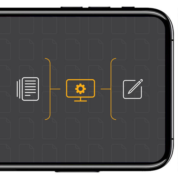 Image of a mobile phone with icons representing management of contract issues