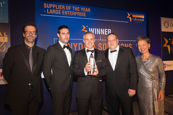 Photo of the AnyData team winning Supplier of the Year at the 2017 British Technology Awards